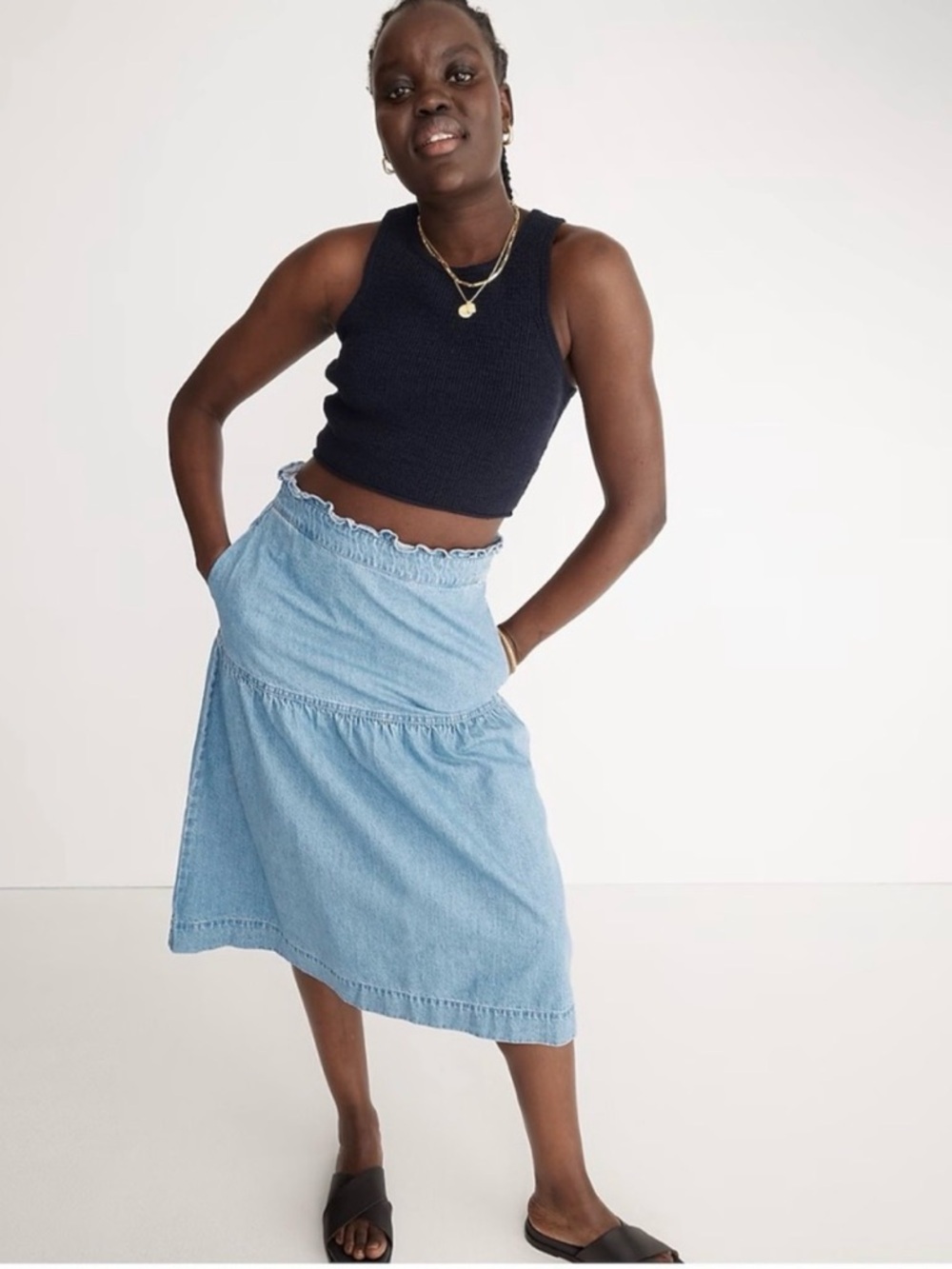 Madewell Light Blue Denim Midi Skirt